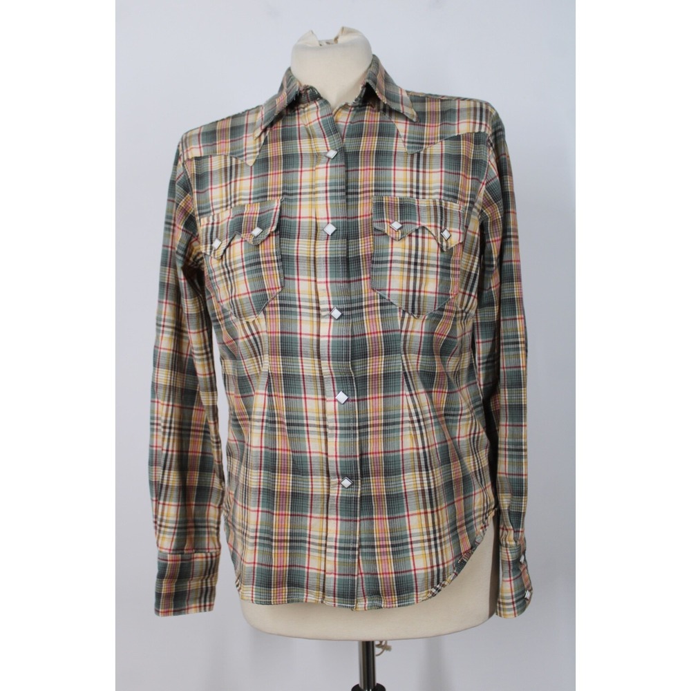 RRW Rockmount Ranch Wear M Tru-West Plaid Snap Cotton Tailored Fit Shirt Top USA